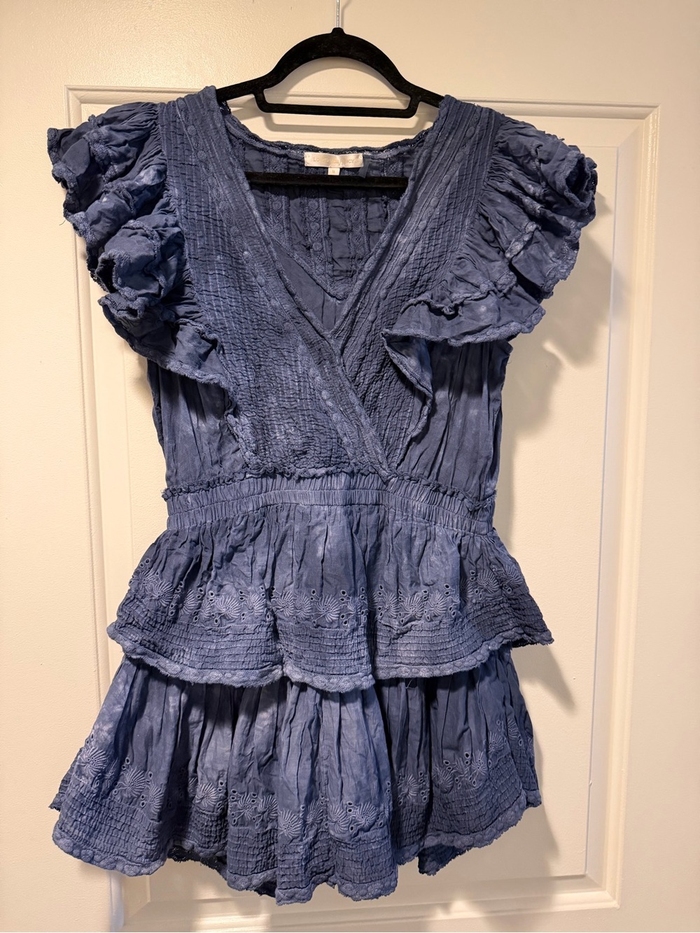 LoveShackFancy Blue Ruffle Tiered Mini Dress